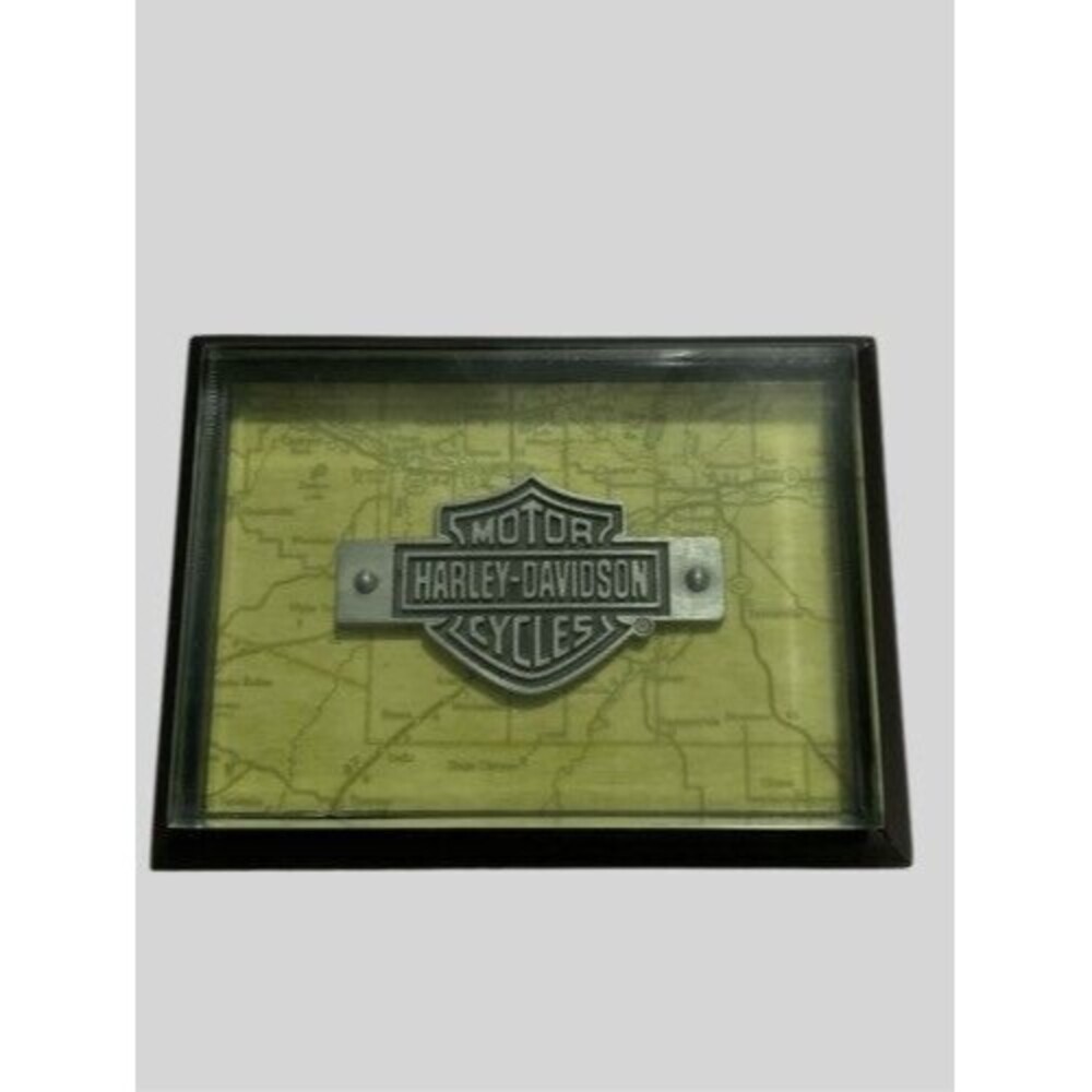 VTG Hallmark Harley-Davidson Motor Advertisement/Map Glass Paperweight 4.5"X3.3"